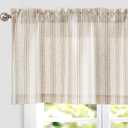 jinchan Striped Valance Window Treatment Linen Valance for Windows Small Window Valance Farmhouse Valance Curtain Light Filtering Valance Flax Valance 16 Inch Length Rod Pocket 1 Panel Tan on Beige