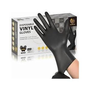 SWIFTLITE Black Vinyl Gloves, Food Grade Gloves Disposable Latex Free & Powder Free, Guantes for Cleaning Cooking Food Prep (100, Medium)