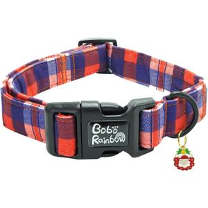 Dog Collar - Christmas Holiday Pet Collar, Red and Blue Plaid Print, Durable, Cute, Soft, Adjustable for Medium Dogs (Medium (Pack of 1))