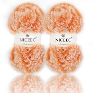 NICEEC 2 Skeins Faux Fur Yarn Super Soft, Chunky & Fluffy, Eyelash Yarn for Crochet & Knitting (Total Length 70yds,3.53oz) - Orange
