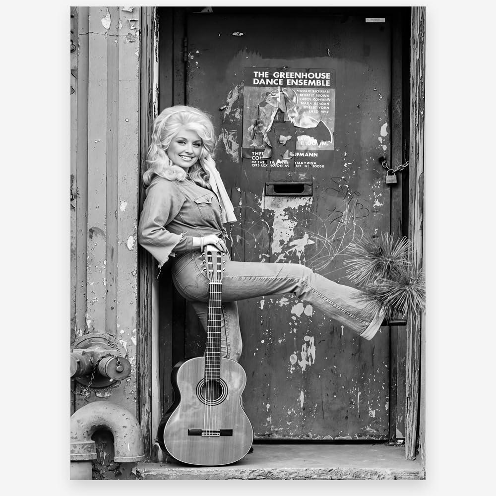 Vintage Black And White Wall Art Dolly Porton Music Poster Home Room Wall Decor-Museum Quality Photo Art Canvas Prints Pictures For Bathroom Bedroom Decor (24 L" x 36 W", FKQ4-Unframed)