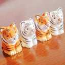 Small Carved Wooden Tiger Figurines, 2PCS Hademade Orange White Tiger Sculpture Craft Set, 1.8" Cute Animal Statues Home Office Decor Art Carving Work, Gifts for Animal Lovers
