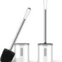 Toilet Brush and Holder Set, 2 Pack with Stainless Steel Handle Toilet Bowl Brush, Compact Toilet Scrubber Brush for Deep Cleaning Bathroom Restroom, Easy to Assemble White & Gray