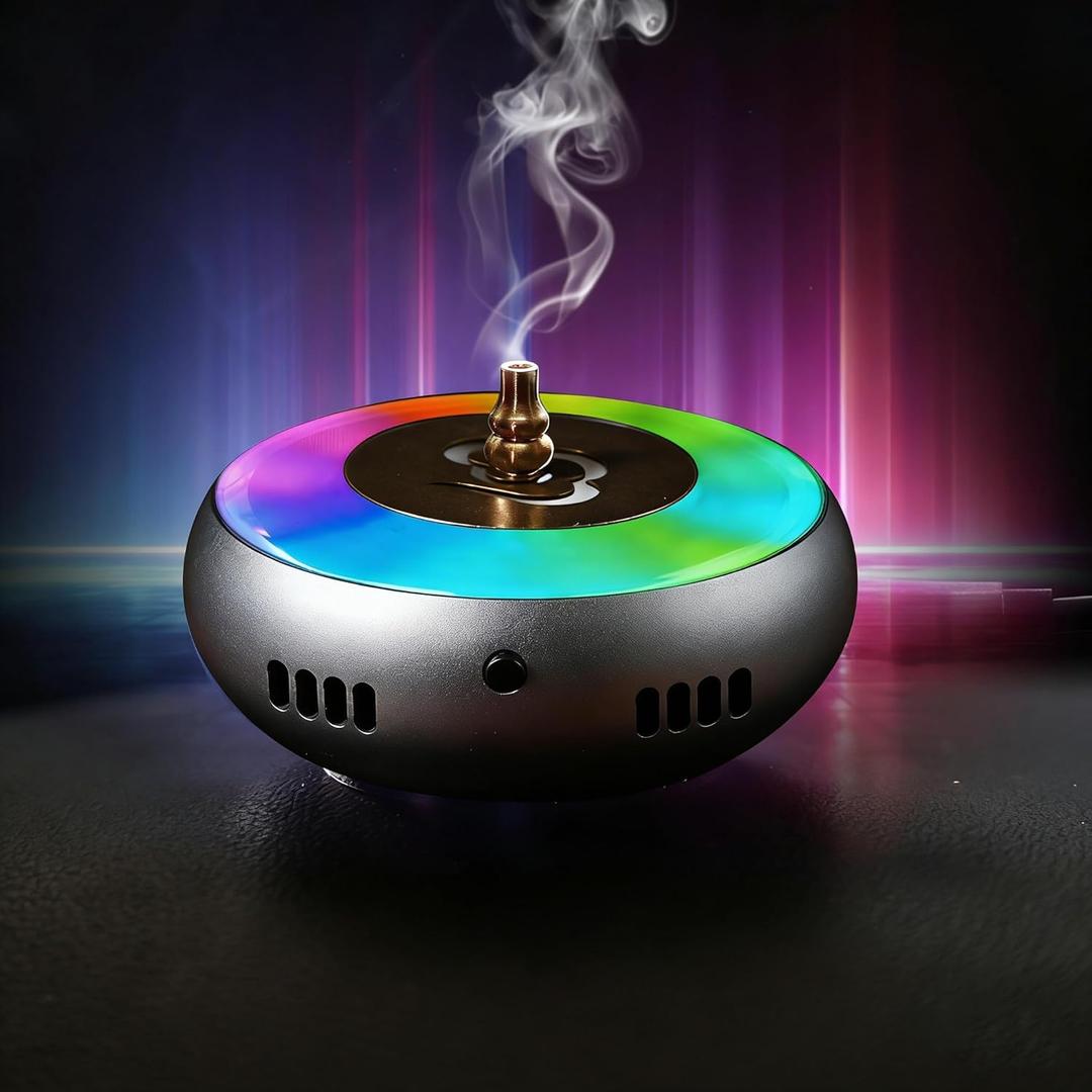 Electric Incense Burner & Essential Oil Diffuser with 5 Modes Smart Flameless Temperature Control Heat - CNC Alu, with RGB Light for Home, Yoga, Meditation, Car with 1 Small Box of Agarwood Chips