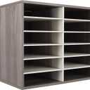 TQVAI Wood Literature Organizer, 12 Slots Hold 6000 Sheets A4 Papers, Wooden Desk Paper File Storage Organizer with Adjustable Shelves, Mailbox Cubbies for Office Home Classroom, Retro Grey/White