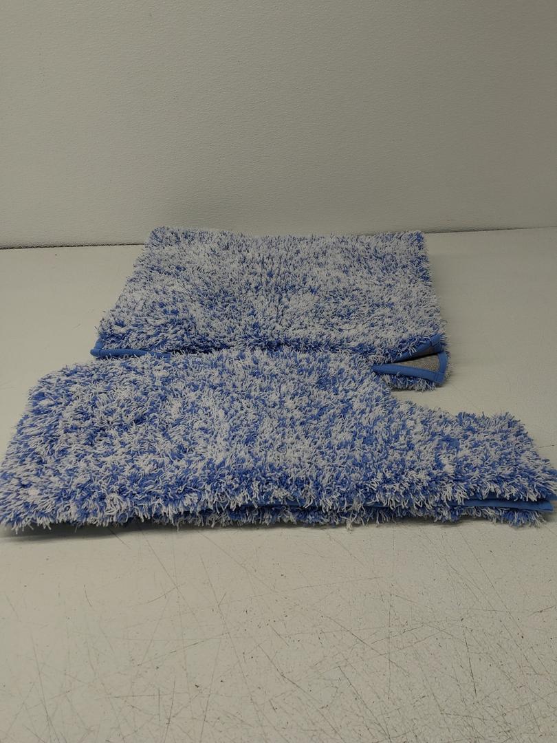 Yimobra Toilet Rugs U Shaped Washable 24x20, Ultra Soft and Water Absorbent Bath Mats, Non Slip Fluffy Shaggy Luxury Microfiber Contour Bath Rugs for Toilet, Dry Quick, Blue and White 2pcs