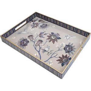 Omuriko Rectangle Plastic Serving Tray with Handles, Elegant Decorative Tray for Coffee Table, Ottoman, Living Room, Kitchen, Outdoor Use. 12"*16"*1.6" A