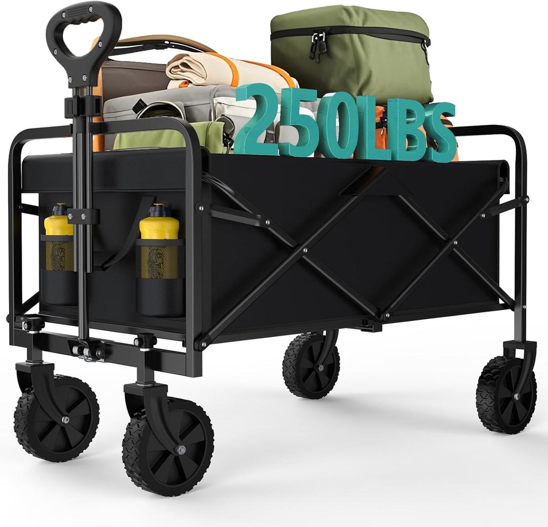 OLIXIS Heavy Duty Wagon Cart with Wheels Foldable,Large Collapsible Wagons Carts with All-Terrain Wheels,Smooth Maneuverability,Suitable for Gardening,Camping and Beach,Black (30IN)