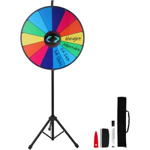 24 Inch Prize Wheel with Folding Tripod Floor Stand 44-60 Height Adjustable 14 Slots Color Dry Erase Spin Wheel Spinner Game with Dry Erase & Marker Pen for Trade Show