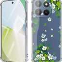 for Moto g 2026 Case 5G G Play 2025 Flowers and Marble Slim Anti-Drop Shockproof Protective Soft Shockproof Motorola Clear Phone Protective Covers 6.7 Inch (Green Clover)