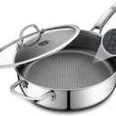 SNOWCLAD Frying Pans Nonstick with Lid, Hybrid Non Stick 5 Quart Saute pan, PFOA Free Cookware, Stainless Steel skillet, 12 inch Deep Saute Pan, Dishwasher&Oven Safe, Works on All Cooktops