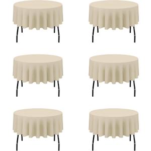 BRILLMAX 6 Pack Beige Round Tablecloths 70 Inch for 30-48 Tables - 150 GSM Polyester Fabric, Standard Drop, Water, Stain & Wrinkle Resistant Cloth Cover for Wedding Reception Banquet Dining Party