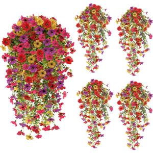 4PCS Artificial Hanging Flowers for Outdoors Summer Decoration, Upgrade UV Resistant Faux Silk Hanging Plants for Outside Home Planter Porch Patio Decor (Multicolour)