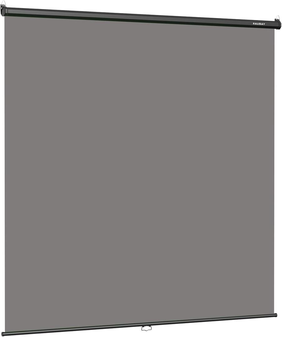 RAUBAY Retractable Pull Down Grey Screen Backdrop - 78.7" x 86.6" Collapsible Wall-Mount Background for Professional Video Production, Photography, TikTok and Video Conferencing (Wider(78.7 x 86.6in))