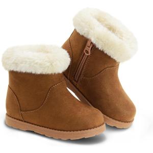 Girls-Boots-Warm-Ankle-Winter-Boots Kids Soft Plush Lining Fur Collar with Zipper Snow Bootie Indoor Outdoor Shoes for Toddler Little Big Kids Girls (Brown)