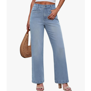 luvamia Wide Leg Jeans for Women Trendy High Waisted Welt Pockets Stretchy Denim Jeans Work Casual Trousers Pants Size 12