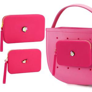Biubee 2 Sizes Silicone Pouches fits Bogg Bag Accessories - Large Insert Bag with Charms for Keeping Phone Makeup Cash Keys from Sand Water (Pink)
