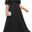 Plus Size Formal Dresses - V Neck Flutter Sleeves Evening Gowns Bridesmaid Wedding Guest Chiffon Long Maxi Dress (Black, XXL)