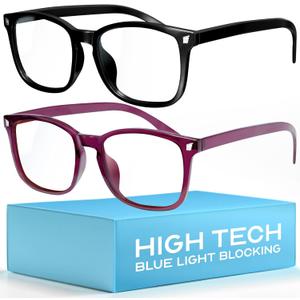 livho High Tech Blue Light Glasses - Advanced Blue Light Blocking Computer Glasses - Screen Fatigue & UV Protection (*B9 Light Black + Dark Purple)