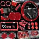 NBTEPEM 27 PCs Red Bling Car Accessories Set for Women, Steering Wheel Covers Universal Fit 15 Inch, Bling License Plate Frame, Bling Phone Holder, Bling Car Coasters (Red Diamond)