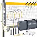 Haokelball Professional Badminton Set Badminton Sets for Backyards with Net Tension Adjuster, Badminton Rackets Set of 4, 4 Nylon Badminton Shuttlecocks and Carry Bag, Gray