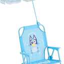 Idea Nuova Bluey Kids Outdoor Folding Beach Chair with Umbrella,Portable Camp Chair for Ages 3+, Lightweight & Compact for Beach, Camping, and Backyard