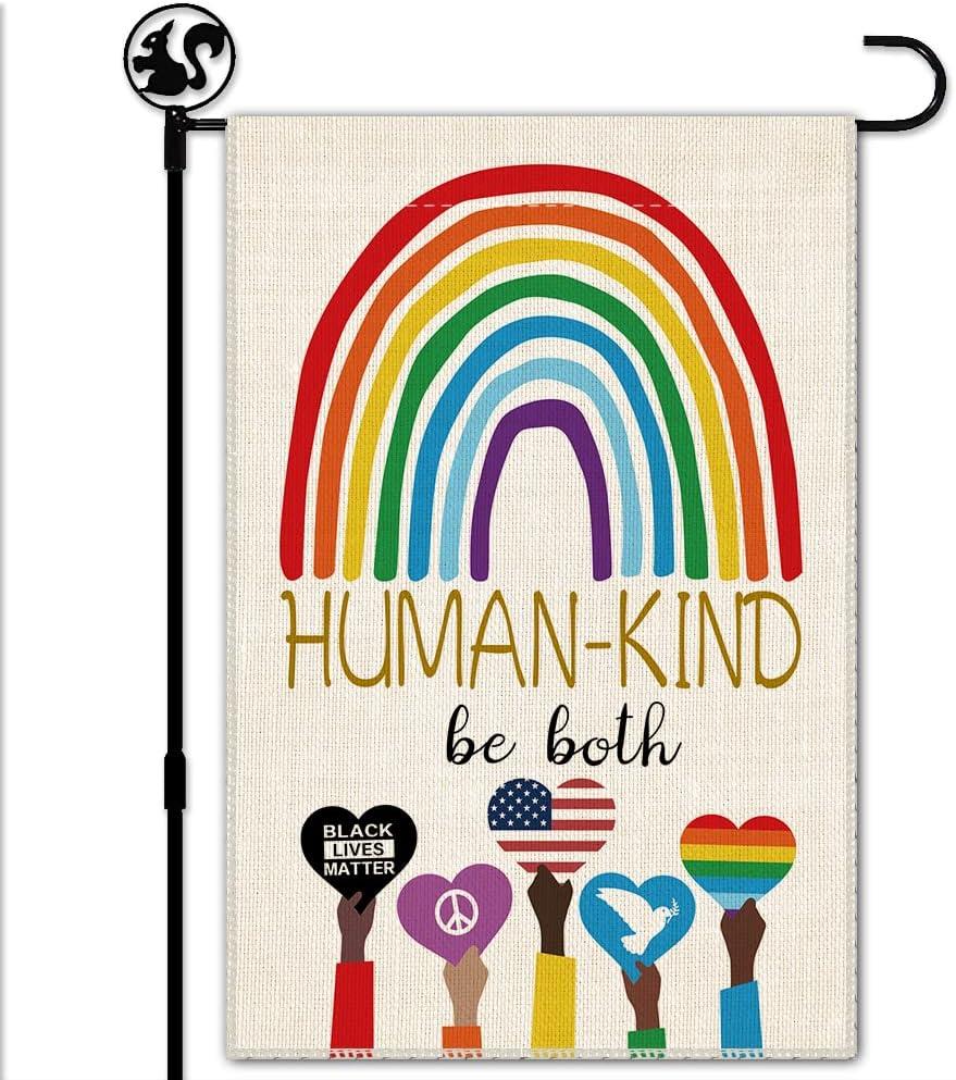 Hafhue Human Kind Be Both Welcome Garden Flag Yard Outdoor Farmhouse Decorations, Be Kind Flag Gift for Families Friends, Ally flag, Disability Flag, Equality Flags, Indigenous People Garden Flag(B)