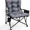 EVER ADVANCED Padded Oversized Folding Camping Chair for Adults, Heavy Duty Lawn Chair with Side Pockets, Portable Collapsible Quad Chair for Outside, Support Up to 500lbs, Grey