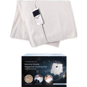 Moist Heating Pad with Auto Shut Off for Cramps and Back Pain by ThermoRelief - Extra Hot Medical Grade Pain Relieving Digital Electric Heat Therapy Pad (King Weighted) Ivory