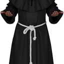 LHJ Friar Medieval Hooded Monk Renaissance Priest Robe Costume Cosplay (Medium, Black)