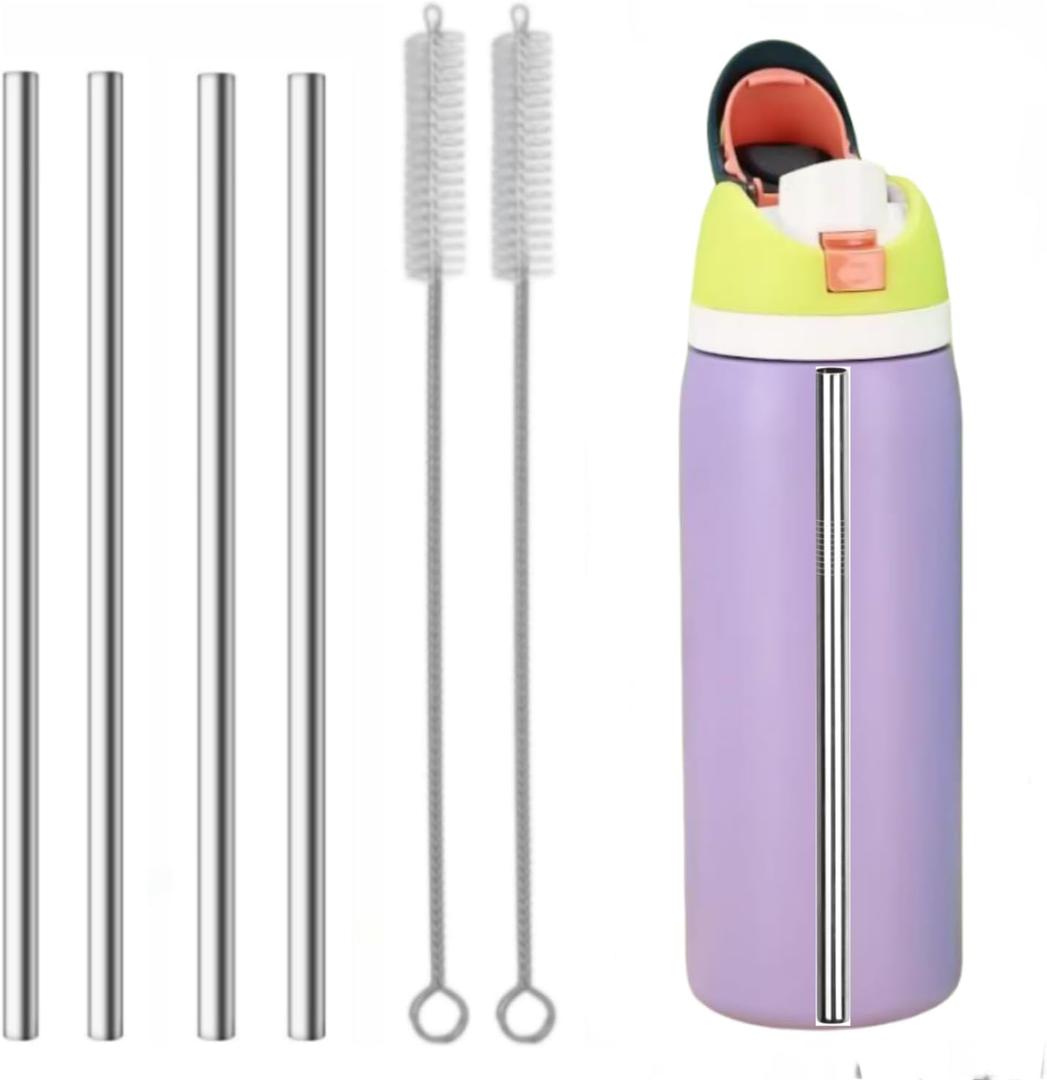 Straw Replacement Compatible for Owala Water Bottle 24 oz 32 oz, Metal Drinking Straw with Cleaner Brush Compatible with Owala FreeSip 24OZ/32OZ, Stainless Steel Straw Accessories Fit for Owala