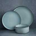 Famiware Star Dinnerware Sets, Plates and Bowls Set for 4, 12 Pieces Ribbed Dishes - Chip and Scratch Resistant, Microwave and Dishwasher Safe Tableware, Smoky Blue