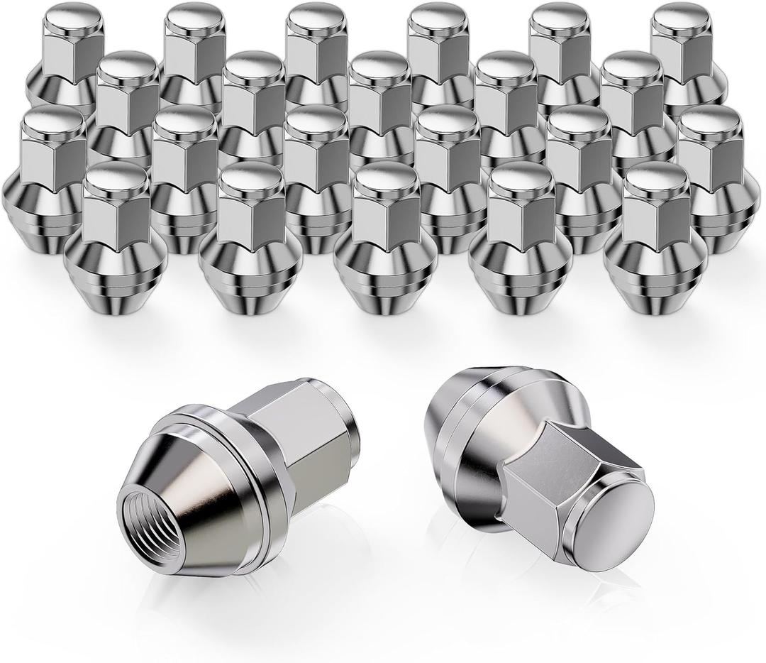 MZS M14x1.5 Lug Nuts, 21mm Hex Closed End Acorn Seat Wheel Nut for 2015+ F150 Expedition Navigator / 2022+ Bronco Factory Wheels, One-Piece Design, Replace OEM ACPZ-1012-B 611-008, Chrome, 24Pcs