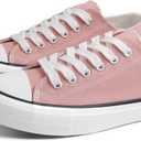 ANTLULU Womens Canvas Shoes Low Top and Lace up Fashion Casual Sneakers Black and White Classic (7, Pink)