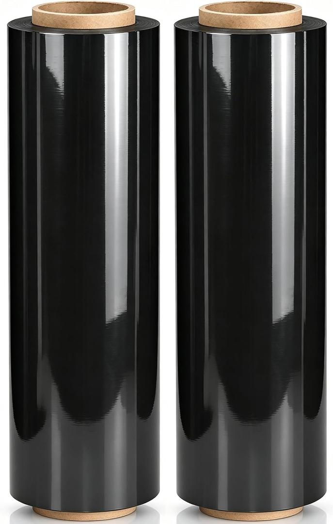 2-Pack 18" x 1500ft Black Stretch Wrap Roll 80 Gauge Industrial Film