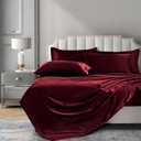 P Pothuiny 6 Pieces Queen Satin Sheets Luxury Silky Burgundy Satin Bedding Sheet Set, 1 Deep Pocket Fitted Sheet + 1 Flat Sheet + 4 Pillow Cases