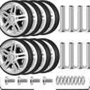 Luggage Wheels Replacement OD 50mm, 8 Pcs Suitcase Replacement Double-Row Wheels, Wear Resistant Rubber Repair Swivel Casters for Travel, Silver