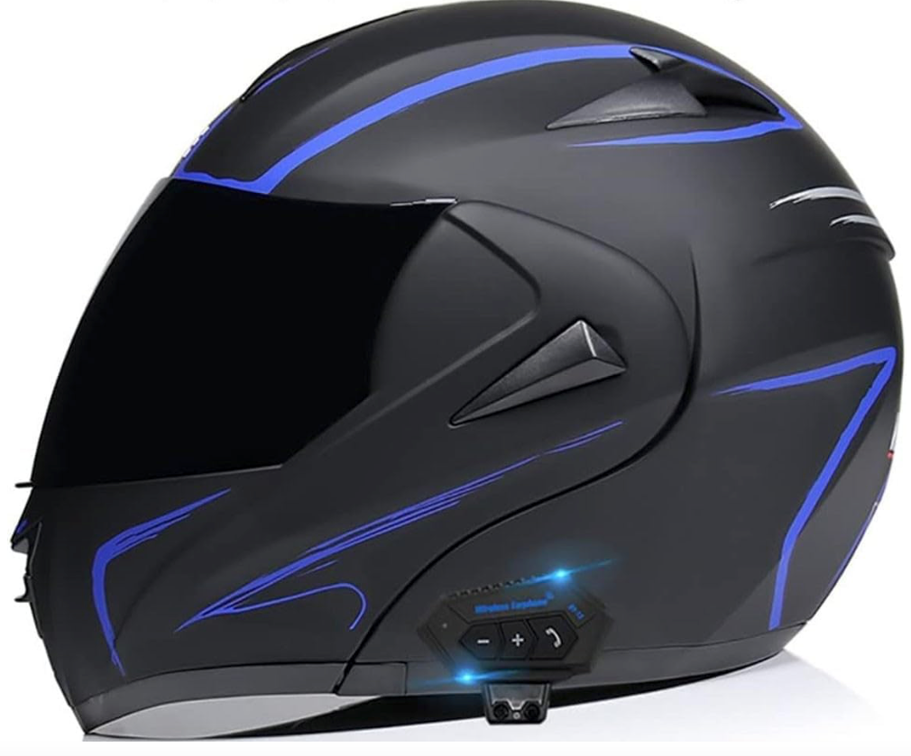 Bluetooth Modular Motorcycle Helmet DOT Approved Flip Up Front Helmets Dual Anti-Fog Visors Full Face Helmet Built-in for Adults Men Women Crash Helmet 55-64CM (Medium, 8)