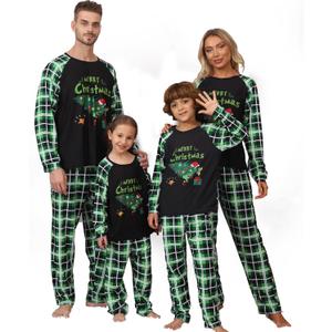JAXUH Christmas Pajamas for Family, Holiday Matching Christmas Pjs for Couples/ Adult, Cute Printed Xmas Sleepwear (Men, S, Green Plaid)