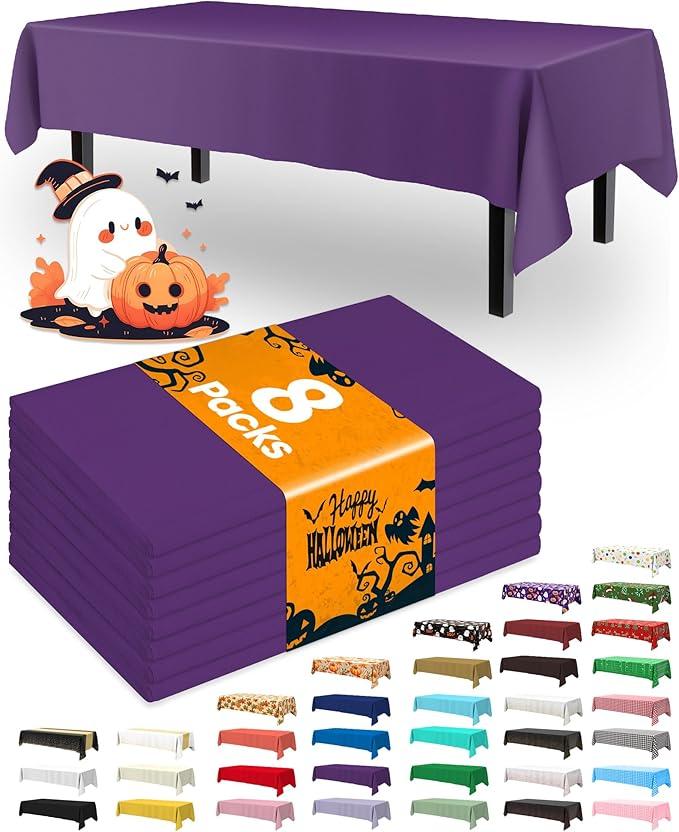 Pureegg Plastic Table Cloth Disposable 8 Pack, 54 x 108 Inch Table Cloths, Graduation Decorations Class of 2025, Graduation Party Tablecloths, Rectangle, Plastic Cover, Leakproof & Sturdy, Purple