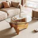 Honyee Modern Round Coffee Table, 30.7" x 30.7" x 16.1" Tempered Glass Top for Living Room, Color: Natural Wood