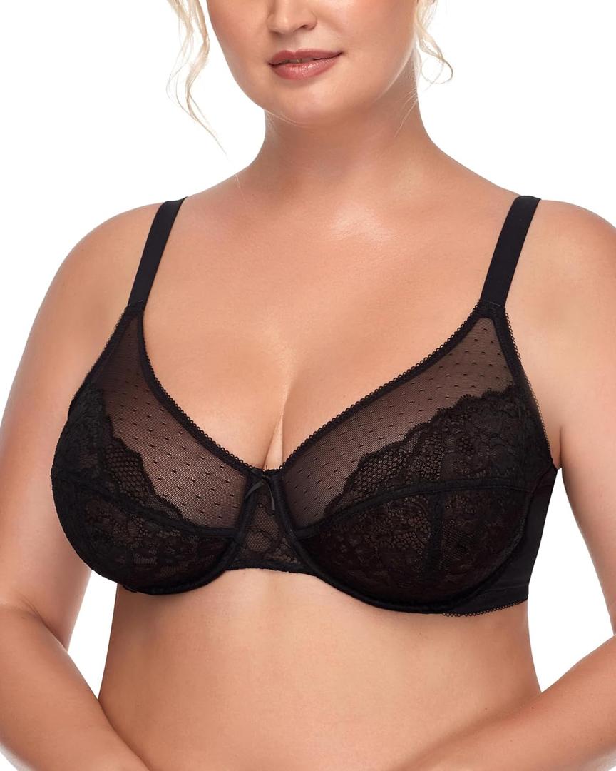 HSIA Minimizer Bras for Women Enchante Full Coverage Underwire Bras Plus Size Lifting Floral Lace Bra for Heavy Breast (Black)