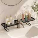 No-Drill Over Sink Organizer Rack, Freestanding Carbon Steel Faucet Storage Caddy, Tool-Free Bathroom Countertop Shelf, Space-Saving Sink Organizer with Quick Drainage (Black)