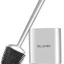 Sellemer Toilet Brush and Holder Set - Flexible Toilet Bowl Brush Head with Silicone Bristles, Compact Size for Storage and Organization, Ventilation Slots Base (1 Pack, Silver)