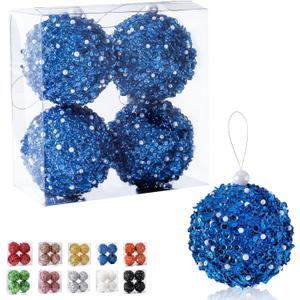 4.25" Christmas Ball Ornaments, 4pc Set Shatterproof Christmas Decorations Tree Balls for Xmas Trees Wedding Party Holiday Decorations Tabletop Small Trees Decoration (Blue)