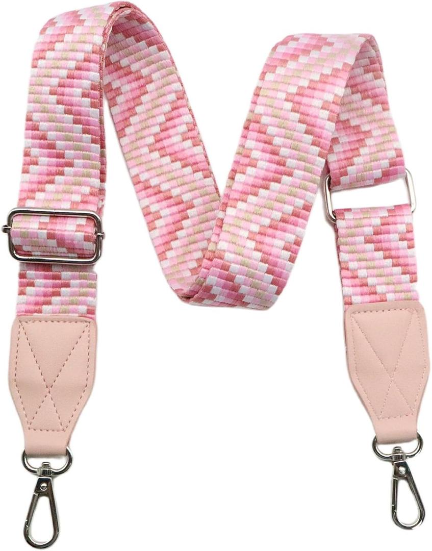 Adjustable Pink Purse Strap with Brown Leather End - 1.5" Wide Handbags, Camera, Guitar, Phone & Crossbody Bag Replacement Shoulder Straps(Silver Hardware)
