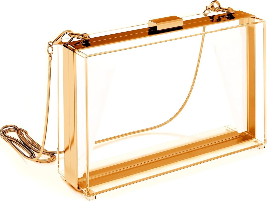 Clear Purse Crossbody Bag Acrylic Clutch for Women, Stadium Approved - Crossbody/Handbag. Gift Box Purse Included. SMALL (Gold)