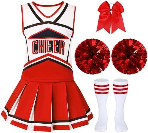 WooHand Cheerleader Outfit For Girls Halloween Costume For Kids 5-12 Years Cheer Uniform Set Fancy Dress For Party Birthday, M