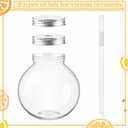 FillTouch 12 Sets 17 oz Plastic Fish Bowls with Straws and Lids Clear Reusable Fishbowl Cups for Drinks Spherical Bulb Cups for Birthday Competition Sport Summer Party Supplies, 2 Types of Lids