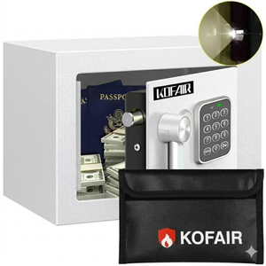 KOFAIR Safe Box for Home Safe (0.23 Cubic Feet) with Fireproof Bag, Personal Money Safety for Cash Saving, Mini Safety with Key, Digital Safety Box with Light, Money Lock Box (White)